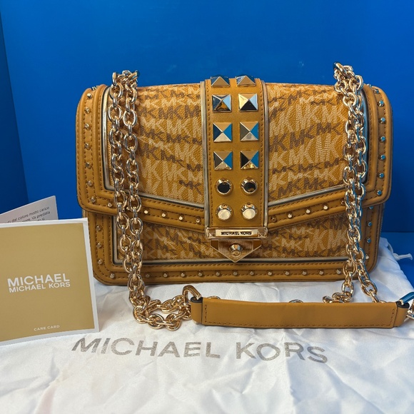 Michael Kors Marigold Animal Print Soho Studded Shoulder Bag - Picture 1 of 9